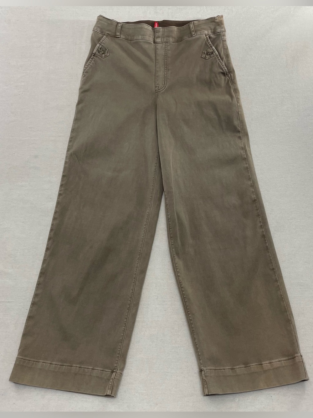Spanx Wide Leg Cropped Pants Women Taupe Brown Stretch Twill Pull On (28X28) LT